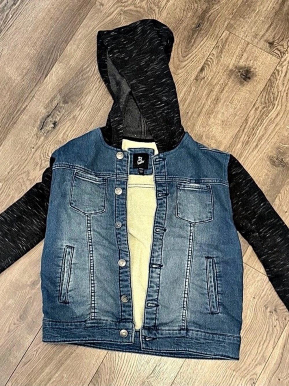 art class Kids Denim Hybrid Hooded Jacket Blue & Black Medium -like new